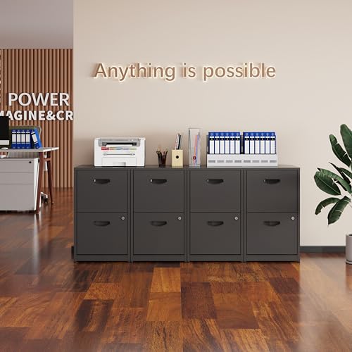 Polup 2 Drawer File Cabinet with Lock, Metal File Cabinets for Home Office, Two Drawer Locking Filing Cabinet, Small File Cabinet for Under Desk for Hanging Letter Size, Black, Assembly Required