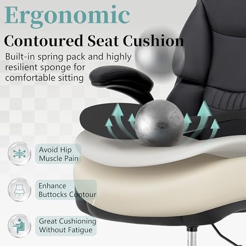 Ergonomic Drafting Chair, Tall Office Chair for Standing Desk, High Back Standing Desk Chair with Flip-Up Armrest, Adjustable Height&Foot Ring, Executive PU Leather Extended Height Office Chairs,Black