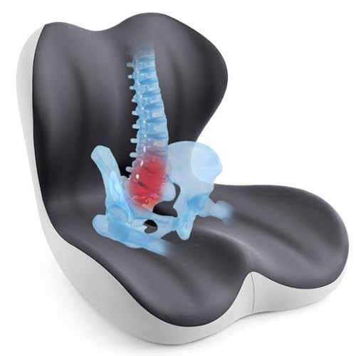 Synthcore Back and Seat Cushion for Office, Back & Tailbone Pain Relief, Raised Cushion for Lumbar and Butt, Double-Sided Anti-Slip, Improves Sitting Posture, Ergonomic Memory Foam Lumbar Cushion