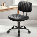 DUMOS Small Armless Home Desk Chair with Low Back Lumbar Support, Height Adjustable PU Leather Computer Task Chair with 360° Swivel Wheels, for Small Space, Adults, New Black