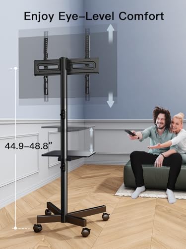 PERLESMITH Rolling TV Stand on Wheels for 23-65 Inch TVs,Tilt Mobile TV Cart Holds up to 99 lbs with Adjustable Height Shelf, Outdoor TV Stand for Bedroom Max VESA 400x400mm PSTVMC04