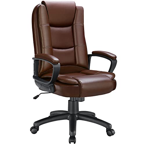 LEMBERI Home Office Executive Desk Chair, High Back PU Leather Chair, Height Adjustable Swivel Computer Chair with Padded Armrest, Brown