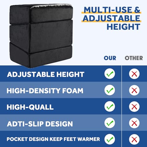 Foot Rest for Under Desk at Work, Adjustable Footrest for Office Chair & Gaming Chair,Ergonomic Footrest Pillow Desk Foot Stool with Washable Cover for Home, Airplane, Travel (Black)
