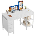 Sweetcrispy 47" Computer Desk with 6 Drawers, Home Office Gaming Desks with Storage Shelves for Bedroom, Writing Study Corner Living Room Work Table White