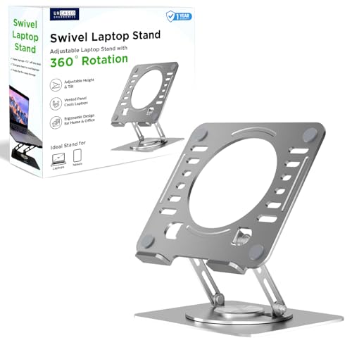 Uncaged Ergonomics Swivel Laptop Stand for Desk, Adjustable Computer iPad Stand for Desk w/ 360 Rotation, Portable Laptop Holder for Home Office Ergonomic Supplies