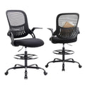 DUMOS Drafting Chair for Standing Desk, Counter Height Adjustable, Flip-up Arms, Ergonomic Mid Back Mesh Rolling Work 360° Swivel Office Computer Chairs with Wheels, for Bedroom Livingroom, Ink