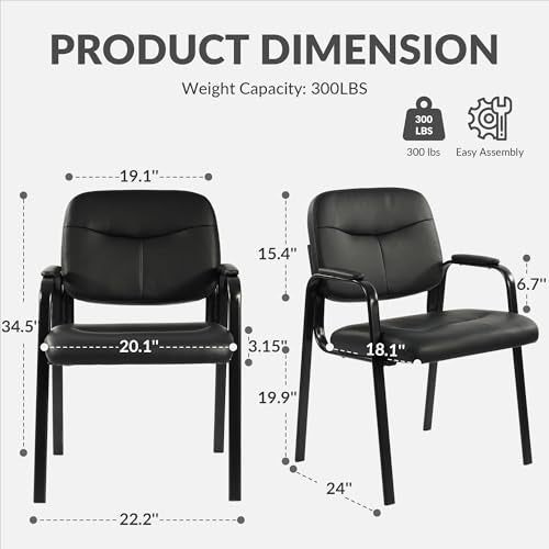 Elevon Waiting Room Chairs No Wheels Set of 4, Leather Stationary Office Reception Guest Chair with Padded Arms for Elderly Desk Conference Room Lobby Table Side Salon