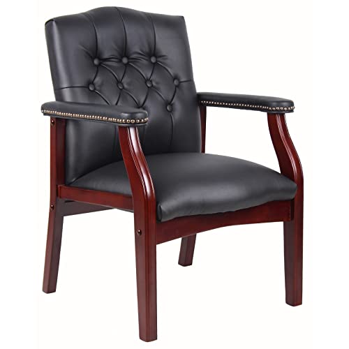 Black Leather Office Chairs Set of 2 -Ergonomic Executive Guest Chairs for Reception, Multi-Scene Use (Waiting Room, Meeting, Conference, Lobby, Conference, Church) High Back No Wheels with Arm Design