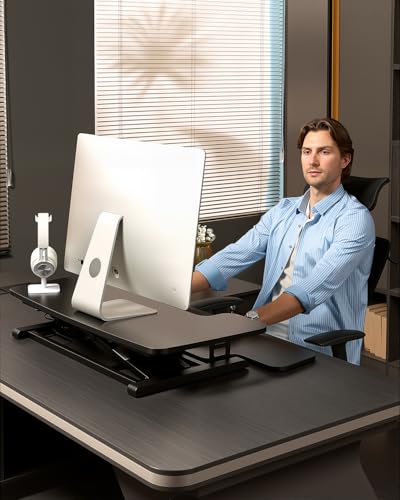 FLEXISPOT 35″ Electric Standing Desk Converter – Motorized Height Adjustable Sit Stand Riser, Fits Dual Monitors & Laptop, Wide Keyboard Tray, Smooth Quiet Lift, Home Office & Workstation Upgrade