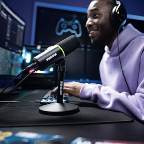 Shure MV6 USB Gaming Microphone for Streaming, Podcasting & Recording - Dynamic USB-C Mic with Voice Isolation, Auto Level Mode, DSP Audio Control & Headphone Monitoring, Black