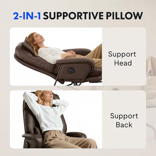 FLEXISPOT Multi-Task Ergonomic Office Chair with Footrest Computer Desk Chairs Indoor Lounge Chair with 90-165° 4-Level Reclining, Chairs for Working Relaxing Sleeping, PU Leather+Iron Base, Black
