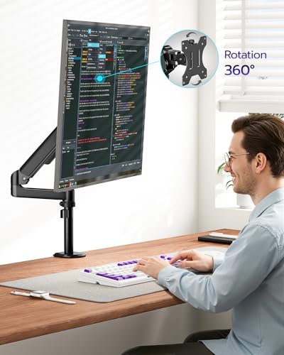 ARES WING Single Monitor Mount - Ultrawide Monitor Arm for 40 34 32 27 Inch Heavy Duty Curved Screen Up to 26.4 lbs with Clamp/Grommet Desk Mount, 75/100 Vesa Mount, Black