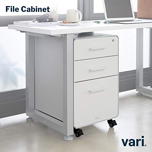 Vari File Cabinet for Office Storage with Three Drawers - Roll & Lock Caster Wheels (White)