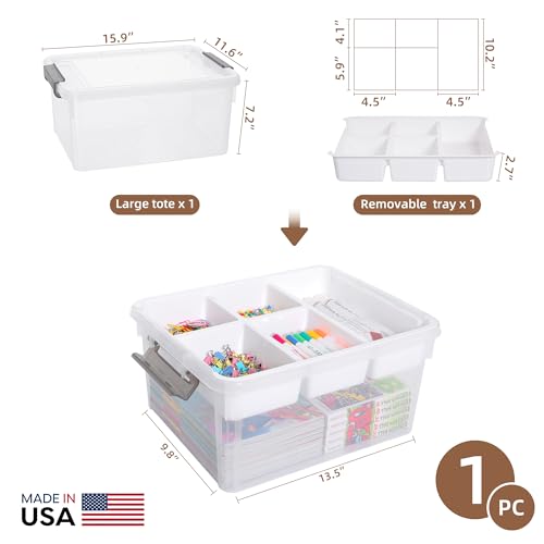 Citylife 17 QT Plastic Storage Box with Removable Tray Craft Organizers and Storage Clear Storage Container for Organizing Bead, Tool, Sewing, Playdoh,Coloring Books