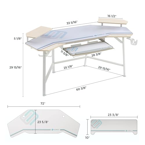EUREKA ERGONOMIC Aero 72 Inch Gaming Desk with Keyboard Tray, Large Computer Desk Led Lights, Wing-Shaped Monitor Stand Dual Headphone Hanger Cup Holder for Studio,Streamer,Live,Maple
