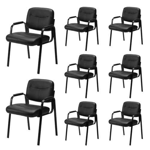 NEWBULIG Waiting Room Chair Set of 8, Leather Stationary Office Guest Reception Chairs No Wheel,Comfy Padded Arms,for Conference Room Lobby Side breakroom