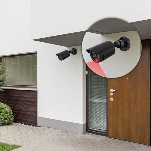 WALI Dummy Fake Simulated Surveillance Security CCTV Dome Camera Indoor Outdoor with One LED Light, Warning Security Alert Sticker Decal (TC-B8), 8 Packs, Black