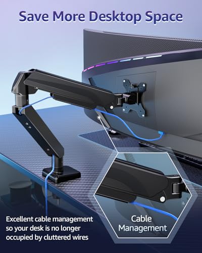 MOUNTUP Heavy Duty Single Monitor Arm for 42 40 39 34 32 27Inch Screens, Monitor Stand for Desk Supports 4.4-33 lbs, Height Adjustable Ultrawide Monitors Mount with C-Clamp & Grommet Base
