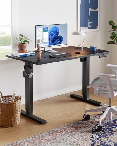 HUANUO 48 x 24 Inch Electric Standing Desk, Height Adjustable Computer Gaming Desk with 4 Memory Presets, Home Office Sit Stand Desk with Hooks & Cable Management, Black
