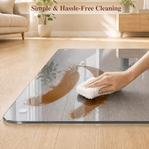 MYSUNORIA Tempered Glass Office Chair Mat, 46"x55" for Carpet & Hardwood Floors, Grey Heavy Duty 0.2" Thick Computer Chair Mat with Non-Slip Pads, Scratch Resistant, Rounded Corners & Polished Edges