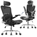 marrap Ergonomic Office Chair, Mesh Seat Cushion with 3D Armrests and 3D Headrest, Adjustable Lumbar Support with 90-120° Rocking Function for Home Office, Black