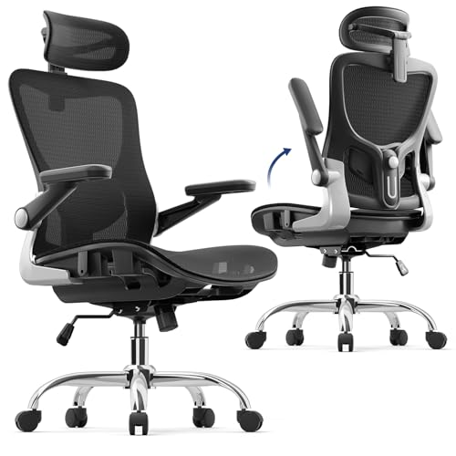 marrap Ergonomic Office Chair, Mesh Seat Cushion with 3D Armrests and 3D Headrest, Adjustable Lumbar Support with 90-120° Rocking Function for Home Office, Black