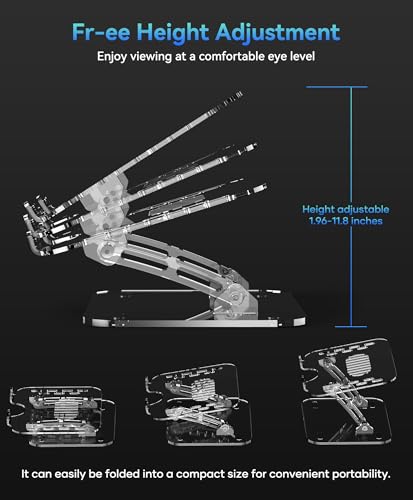 Lpoake Acrylic Laptop Stand for Desk, Adjustable Ergonomic Laptop Riser, Portable Foldable Computer Stand, Compatible with 10 to 15.6 Inches Notebook and MacBook, Clear