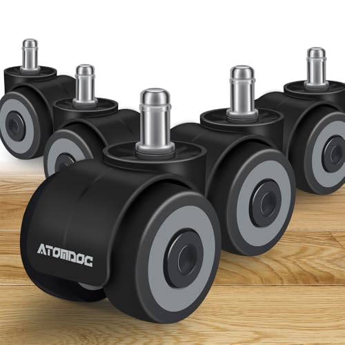 Office Chair Caster Wheels by ATOMDOC, 2" Newly Revolutionary Quadruple Ball Bearing Design,Heavy Duty & Safe Protection for All Floors Including Hardwood, Set of 5