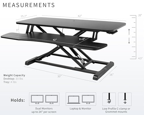 VIVO 42 inch Desk Converter, K Series, Height Adjustable Sit to Stand Riser, Dual Monitor and Laptop Workstation with Wide Keyboard Tray, Black, DESK-V042KB