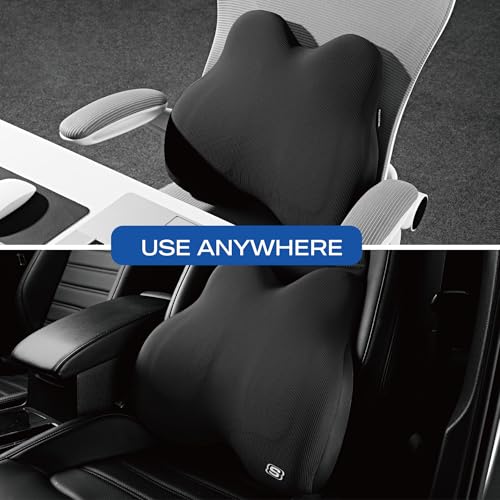 Skechers Memory Foam Lumbar Pillow,Lumbar Support Pillow for Office, Chair Lower Back Pain Relief Lumbar Pillow, Ergonomic Design Back Support Pillow for Office Chair, Car, Home, Travel,Black