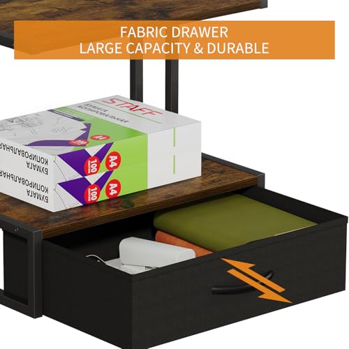 VYUOL Printer Stand with Storage for Desk, with Fabric Drawer Desktop Printer Stand Shelf Organzier for Home Office, for Above and Under Desk Printer Table, Fax Machine Copier Scanner, Brown