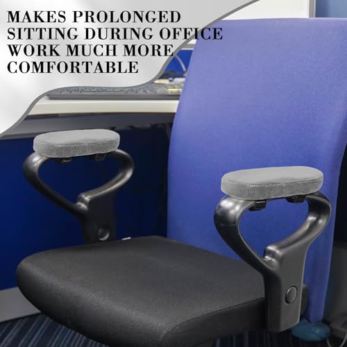 Threlaco 2 Pcs Office Chair Armrest Pads Soft Foam Office Chair Arm Covers Fluffy Flannel Gaming Armchair Armrest Cushion for Elbows and Forearms Support Pressure Relief(Gray)