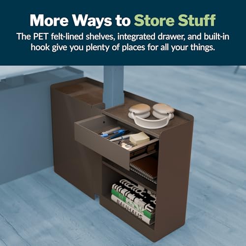 Vari Standing Desk Cubbies – Under-Desk Storage Organizer with PET Felt-Lined Shelves, Drawer, Hook & Cable Management – Tool-Free Installation Electric Standing Desks (Slate)