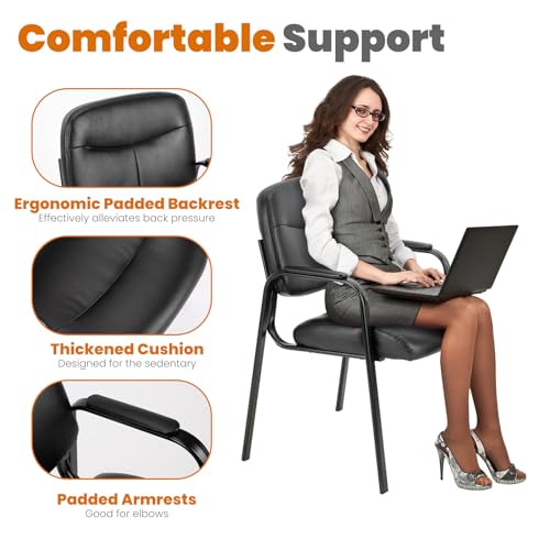 OLIXIS Office Waiting Room Chairs Set of 4, Leather Desk Reception Guest Stationary Side Chair with Padded Arms for Home Conference Meeting Lobby Area Medical Clinic Church