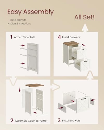 VASAGLE File Cabinet, 2-Drawer Filing Cabinet for Home Office, Modern Farmhouse, Adjustable Hanging Rail for A4 Letter Files, Printer Stand, Study Bedroom, Rustic White and Honey Brown UOFC086WJ02S