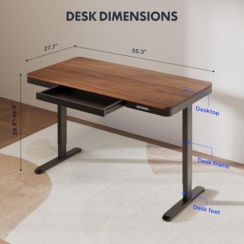 FLEXISPOT Comhar 55" Electric Standing Desk with Drawers, Quick Assembly Home Office Sit Stand Desk with Storage & USB Charging, Computer Workstation for Home Office (55" Wood, Dark Walnut/Black)