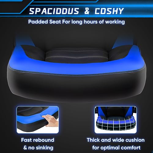 OLIXIS Computer Gaming Chair - PU Leather Ergonomic Lumbar Support with Flip-up Armrest and 360° Swivel Wheels, Height Adjustable Task Home Office Desk Video Racing, Black and Blue