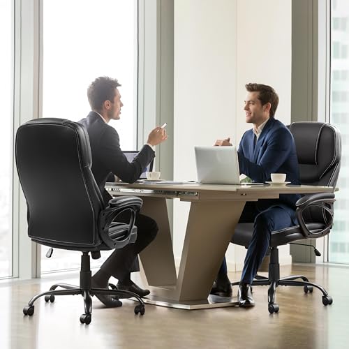 Yaheetech High Back Executive Office Chair Faux Leather Ergonomic Managerial Chair for Meeting,Large Seat,Sturdy Metal Base,Black