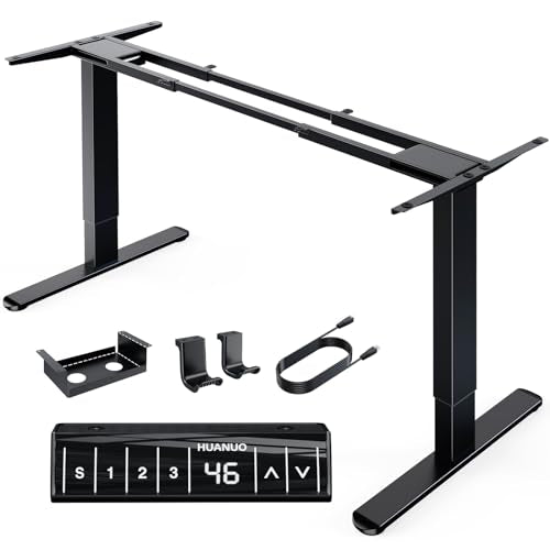 HUANUO Electric Standing Desks Frame with 265 lbs Dual Motor,Thick T-Shaped Desk Legs Made of Automotive Grade Steel,for Max 90″x31.5″ Desktop, Height Adjustable Desk Frame for Home Office, Frame Only
