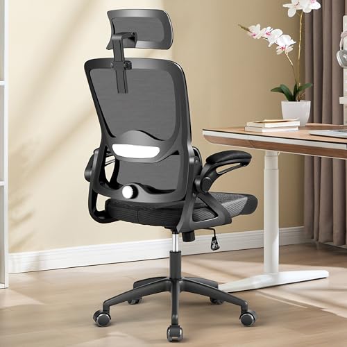 Nexthro Ergonomic Office Chair,Mesh Office Chair with Lumbar Support,High Back Desk Chair with Flip-up Arms,400 lbs Big and Tall Computer Chair with Headrest,Comfy Desk Chairs
