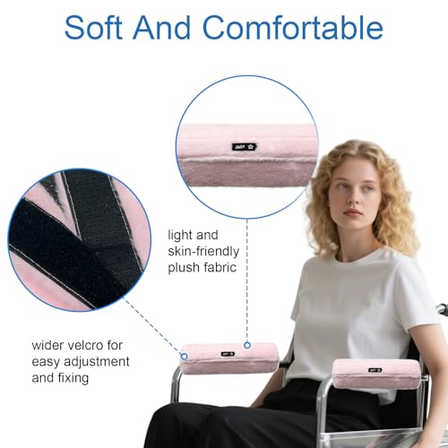 SPRING SEAON Wheelchair Armrest Covers 2 Pack Soft Memory Foam Wheelchair armrest Pads Wicking Washable for Office Transport Chair (Pink)