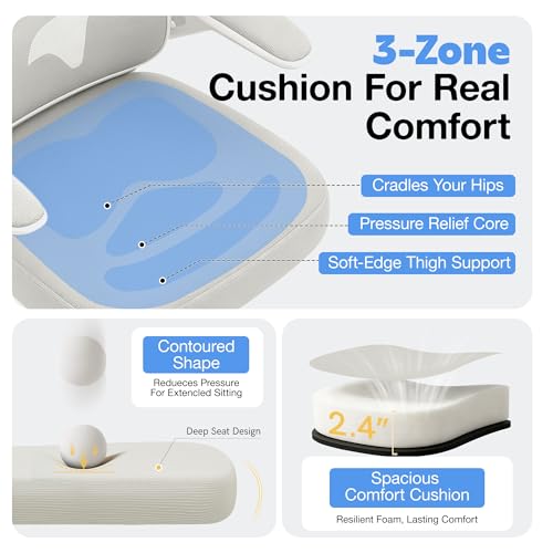 ALLGOD Ergonomic Office Chair, Breathable Mesh Ergonomic Desk Chair with Adjustable Lumbar Support, Flip-up Armrests, Computer Chairs Comfortable for Home, Office, Work, 300lbs, White, Upgrade