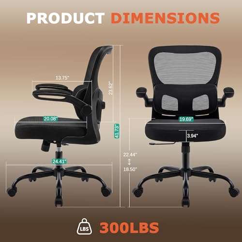 AreShark Office Chair Ergonomic Desk Chairs with Adjustable Lumbar Support, High Back Breathable Mesh Chair with Wheels& Flip-up Armrests,Rolling Swivel Comfy Task Computer Chair for Home Work Gaming