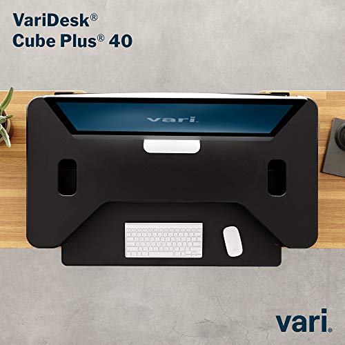 Vari VariDesk Cube Plus 40 - Two-Tier Cubicle Standing Desk Converter for Dual Monitors - Adjustable Height with Spring Assisted Lift and Dual Handles - Home Office Use - Fully Assembled, Black