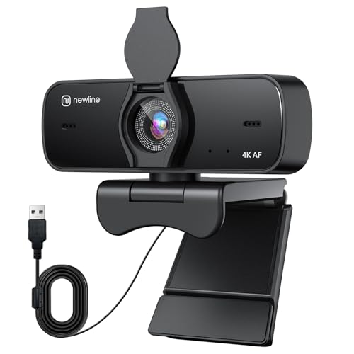 N newline 4K Webcam for PC with Dual Microphones, Autofocus USB Camera with Privacy Cover and Auto Light Correction, Plug and Play for Laptop, Mac, Zoom, Teams, Video Calls and Streaming