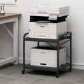 Fannova 2 Tier Under Desk Printer Stand with Storage, 20 Inches Deep Large Printer Table with Height Adjustable Shelf, Rolling Printer Cart with Wheels for Home Office - Black