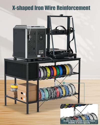 3D Printer Table with Filaments Storage - 3D Printer Stand Filament Storage Rack Heavy Duty 3D Print Desk with Drawer for Workshop Studio Office (Black)