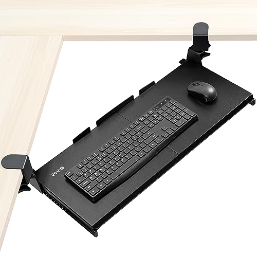 VIVO Large Pull Out Keyboard Tray for Corner Desk, 27 (33 Including Clamps) x 11 inch Slide-Out Platform Computer Drawer, 90-Degree Swivel C-Clamps for L-Shaped Workstation, Black, MOUNT-KB10C