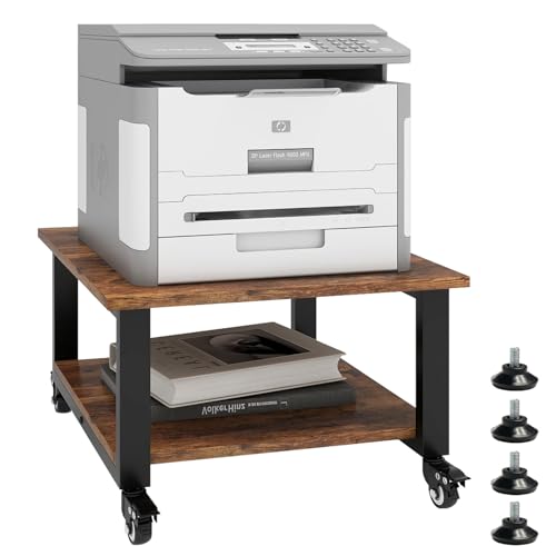 Natwind 2 Tier Laser Printer Stand,19.7''x19.7''x12.6'' Large Printer Table Copier Stand Under Desk,Heavy Duty Rolling Cart with Paper Storage Shelf,Printer Holder on Wheels for Home Office (Retro)