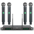 Phenyx Pro Wireless Microphone System, 4-Channel UHF Wireless Mic, Fixed Frequency Metal Cordless Mic with 4 Handheld Dynamic Microphones, 260ft Range, Mics for Singing, Church(PTU-5000-4H)